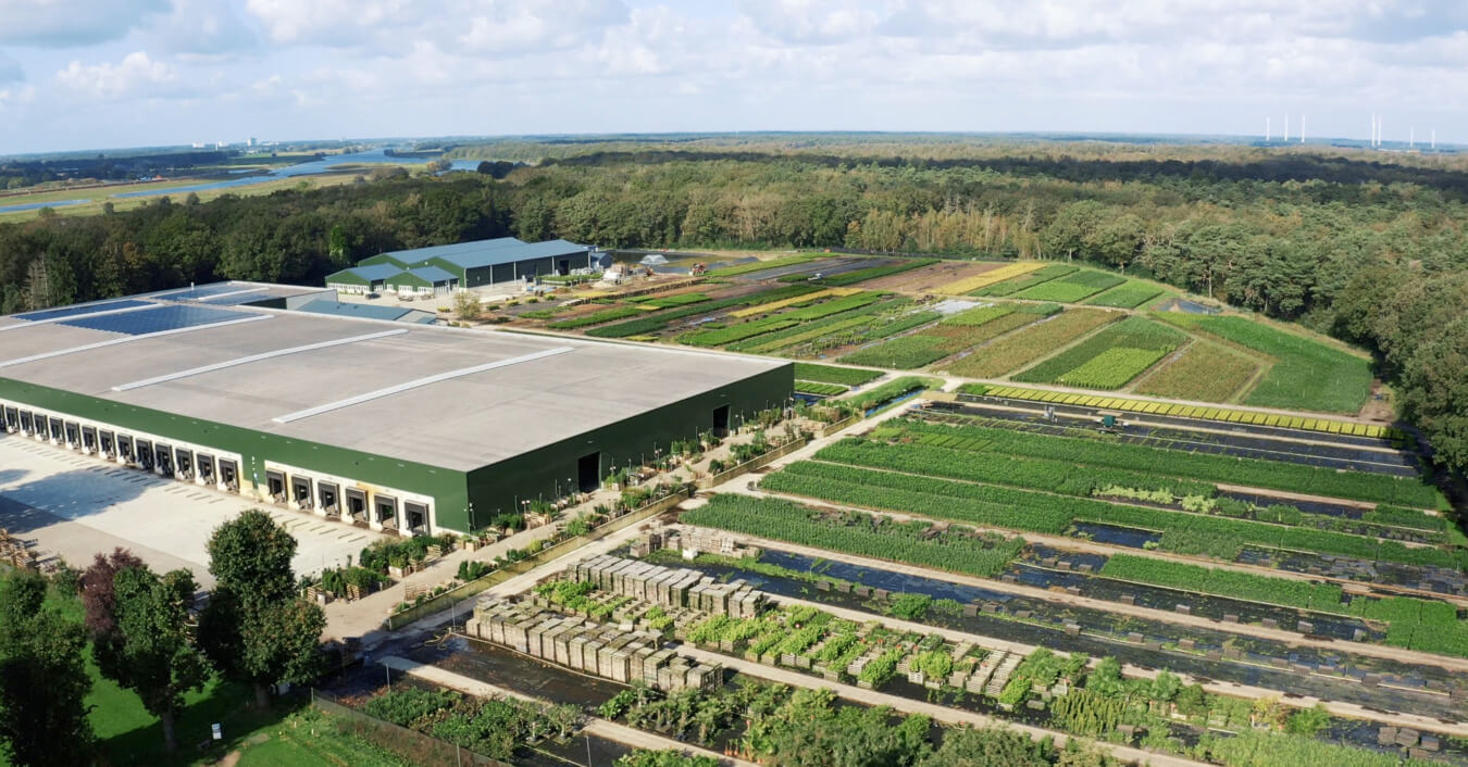 Overzicht van productiehallen en kwekerijen van de RooBeek Group in Arcen, Nederland